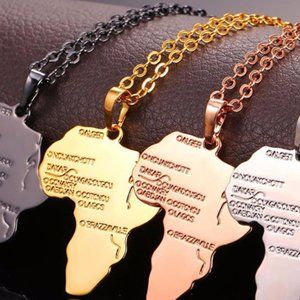 Stainless steel gold plated Africa map necklace